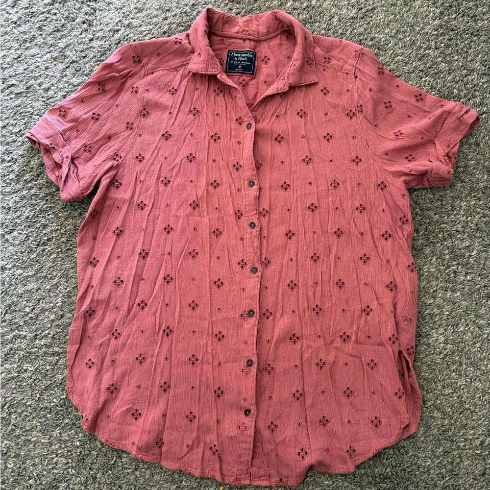 Abercrombie & Fitch Coral Eyelet Button Up